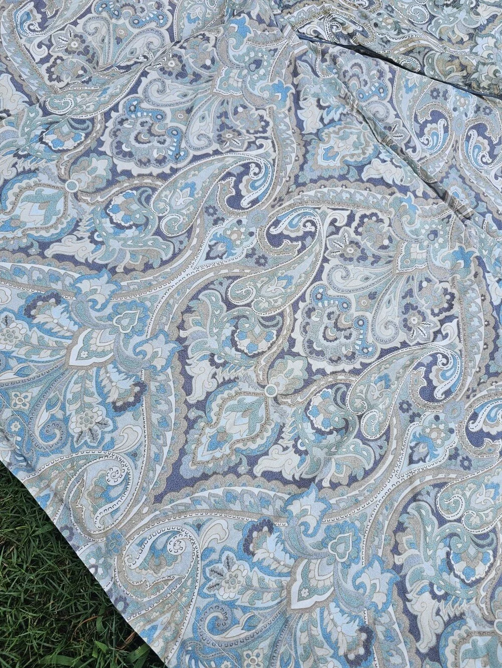 Pottery Barn McKenna Paisley Blue Organic Cotton King Sham Euro Quilted Set Read